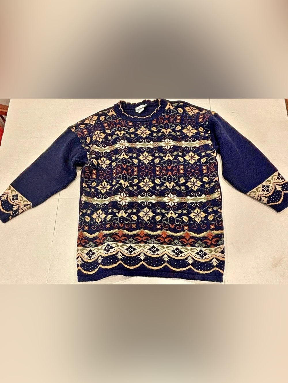 Adele's Knitwear Geometric Knit Sweater in Blue